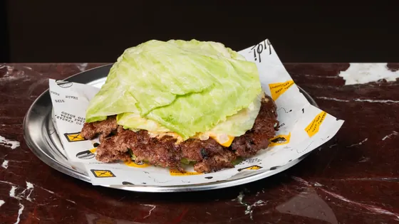 Keto smash burger wrapped in iceberg lettuce